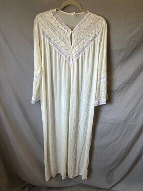 Vintage Nightgown Ivory Lace Details Button Front Nylon Made USA Women's Large